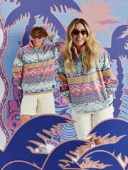 Harper & Lewis Pink Raver Retro Pattern 1/4 Zip Fleece - Image 2 of 9
