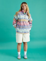 Harper & Lewis Pink Raver Retro Pattern 1/4 Zip Fleece - Image 3 of 9
