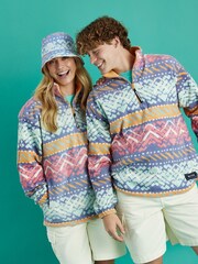 Harper & Lewis Pink Raver Retro Pattern 1/4 Zip Fleece - Image 6 of 9