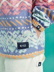 Harper & Lewis Pink Raver Retro Pattern 1/4 Zip Fleece - Image 7 of 9