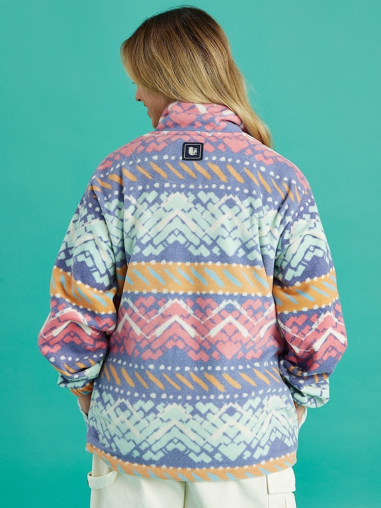 Harper & Lewis Pink Raver Retro Pattern 1/4 Zip Fleece - Image 9 of 9