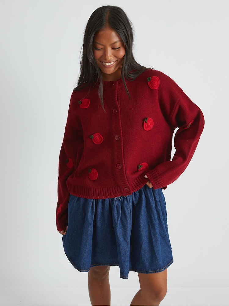 Skinnydip Red Applique Tomato Cardigan - Image 2 of 4 Skinnydip Red Applique Tomato Cardigan - Image 2 of 4