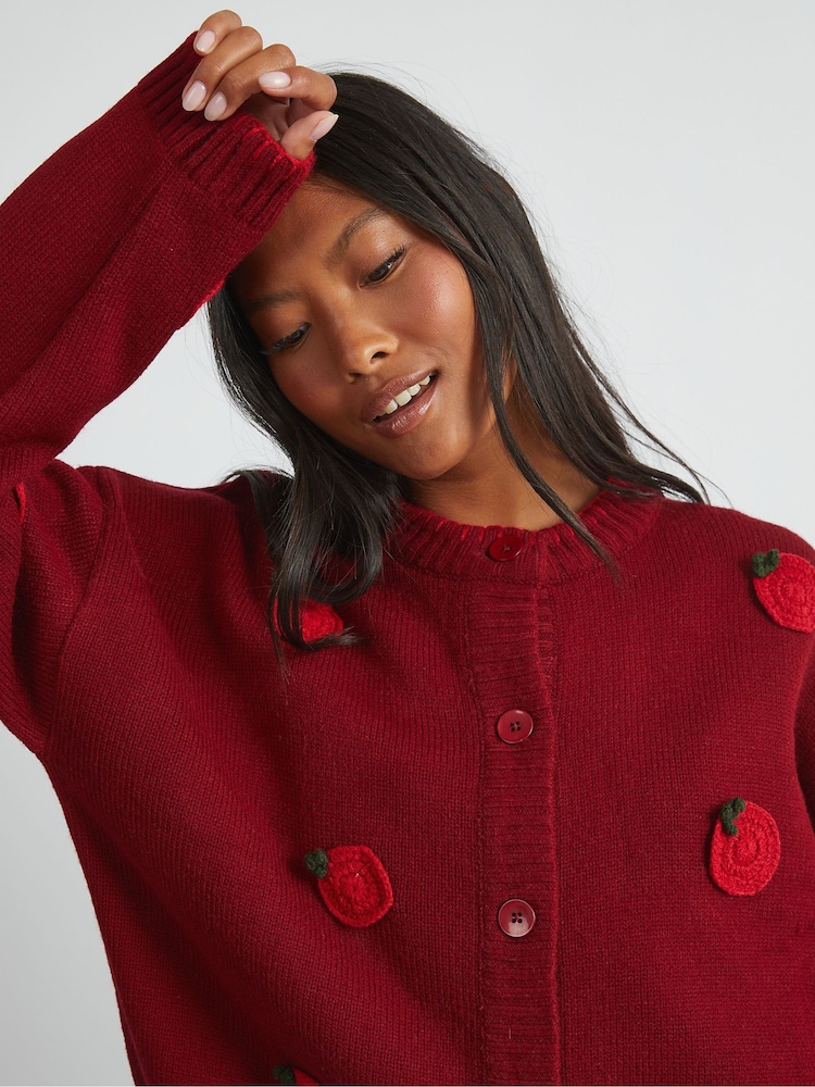 Skinnydip Red Applique Tomato Cardigan - Image 4 of 4 Skinnydip Red Applique Tomato Cardigan - Image 4 of 4
