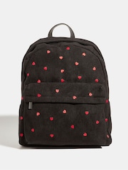 Skinnydip Black Red Ditsy Heart Print Embroidered Backpack - Image 1 of 5