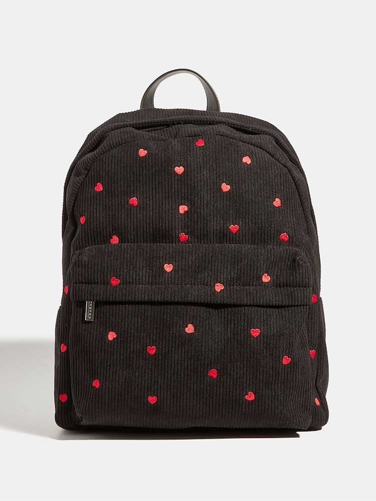 Skinnydip Black Red Ditsy Heart Print Embroidered Backpack - Image 1 of 5
