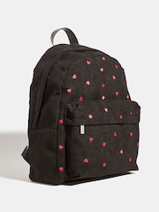 Skinnydip Black Red Ditsy Heart Print Embroidered Backpack - Image 3 of 5