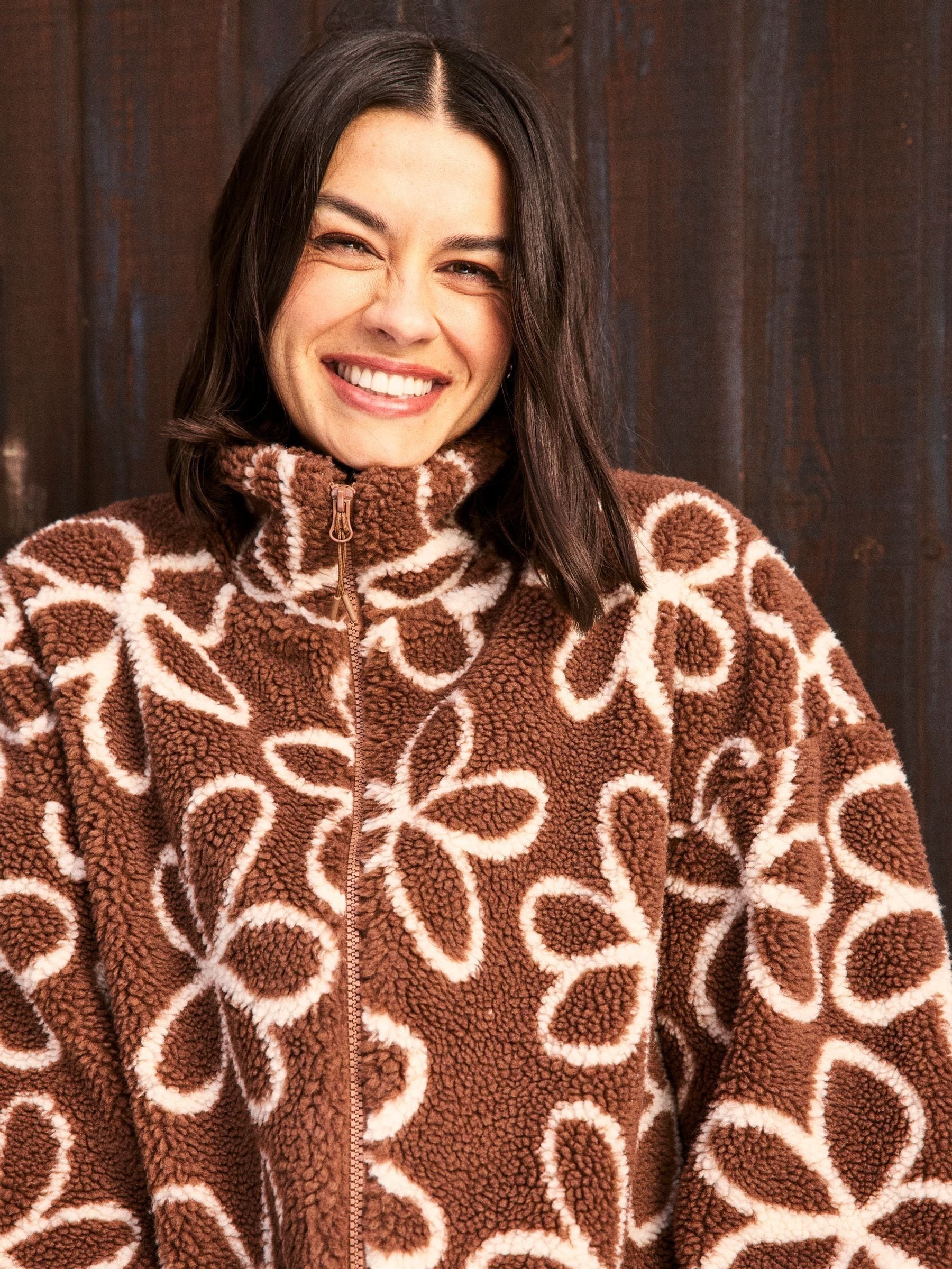 Buy Skinnydip Brown Doodle Flower Borg Jacket in Brown from the