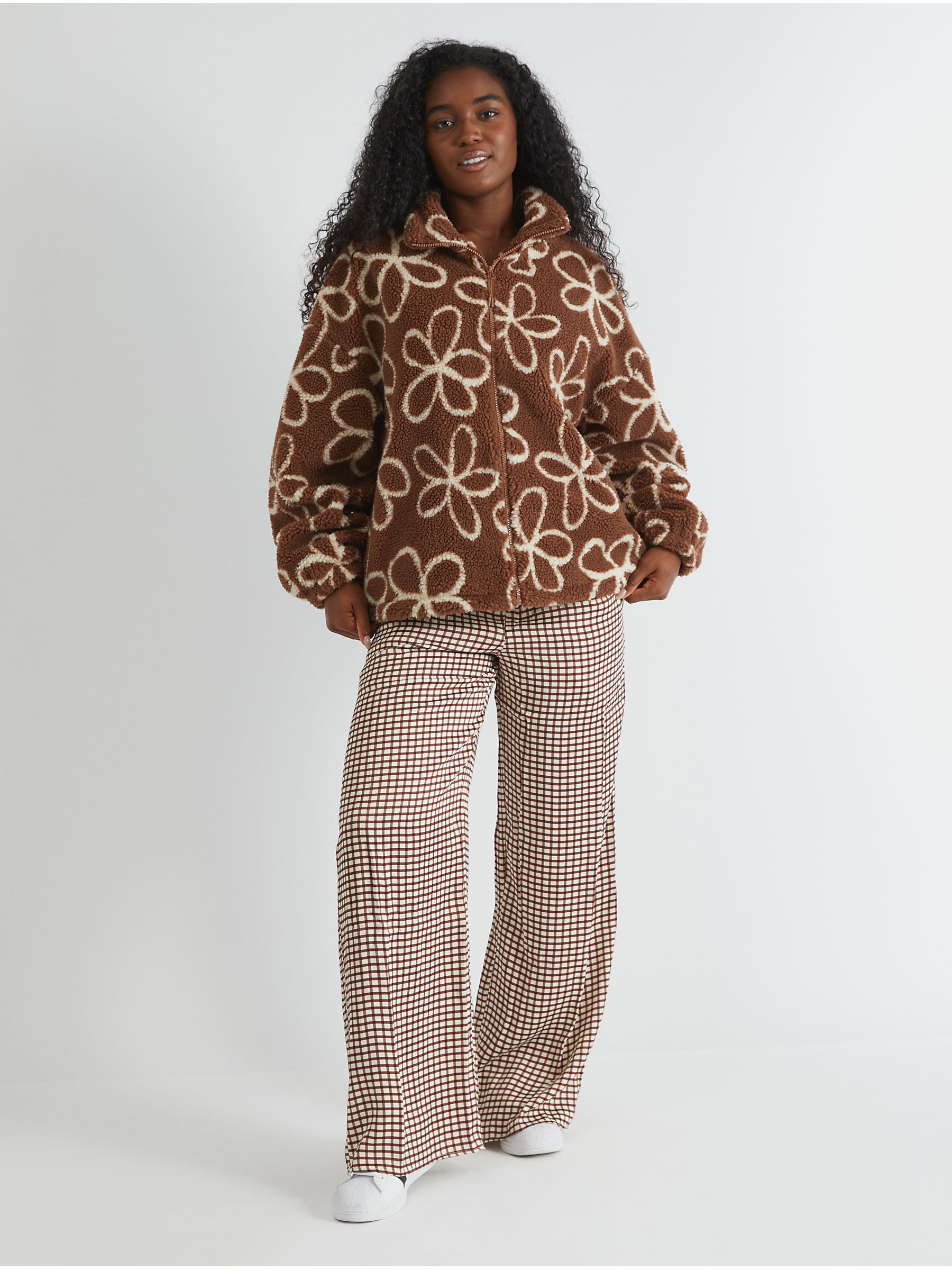 Buy Skinnydip Brown Doodle Flower Borg Jacket in Brown from the