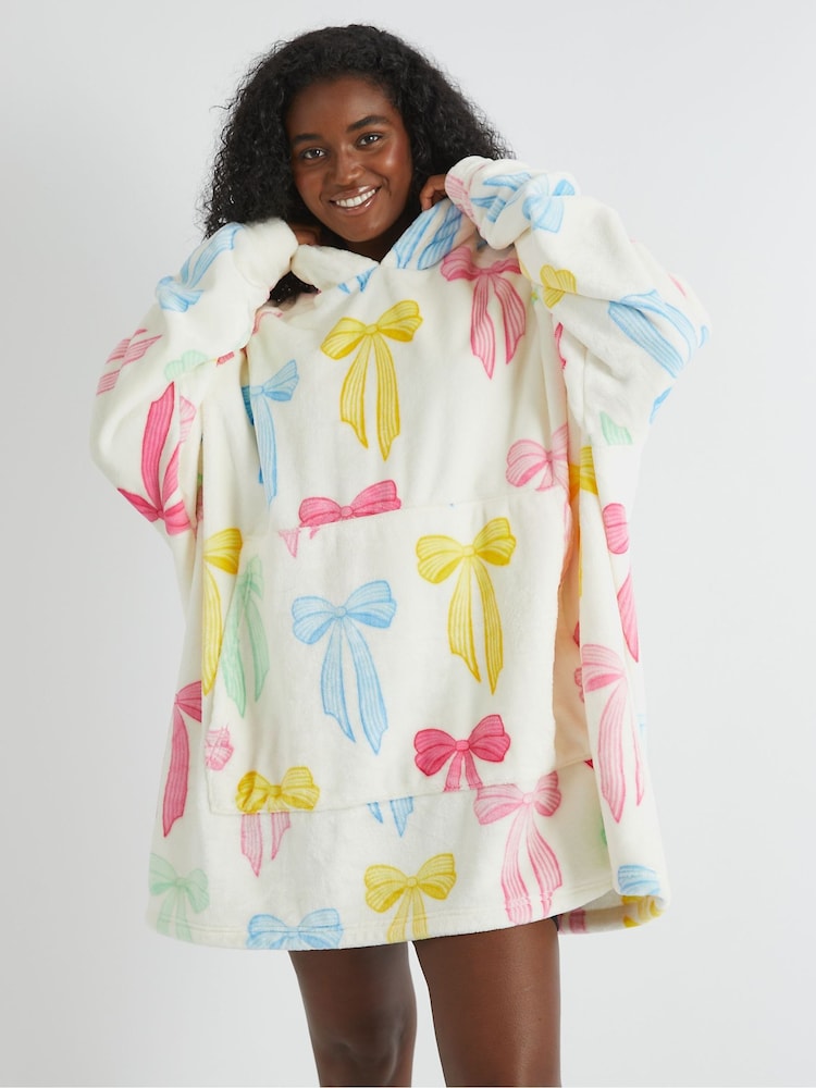 Skinnydip White Multicolour Bow Blanket Hoodie - Image 1 of 5 Skinnydip White Multicolour Bow Blanket Hoodie - Image 1 of 5