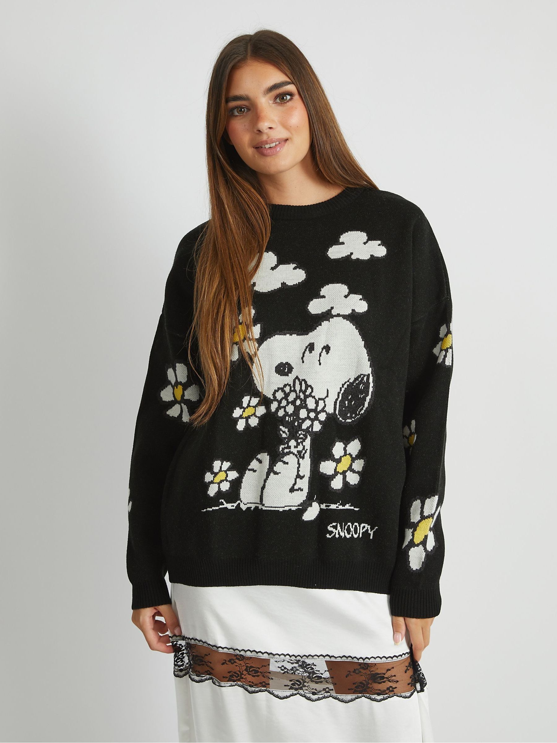 Buy Skinnydip Black Peanuts x Snoopy Flower Black Knitted Jumper