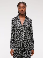 Abercrombie & Fitch Bow Print Button Through Black Pyjamas Top - Image 1 of 1