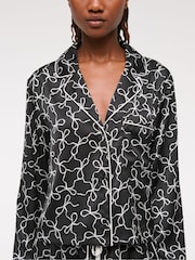 Abercrombie & Fitch Bow Print Button Through Black Pyjamas Top - Image 3 of 6