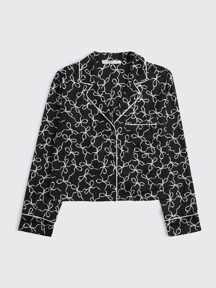 Abercrombie & Fitch Bow Print Button Through Black Pyjamas Top - Image 6 of 6