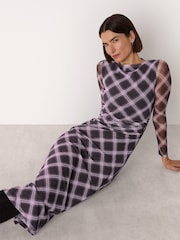 Whistles Red Check Mesh Dress - Image 3 of 5