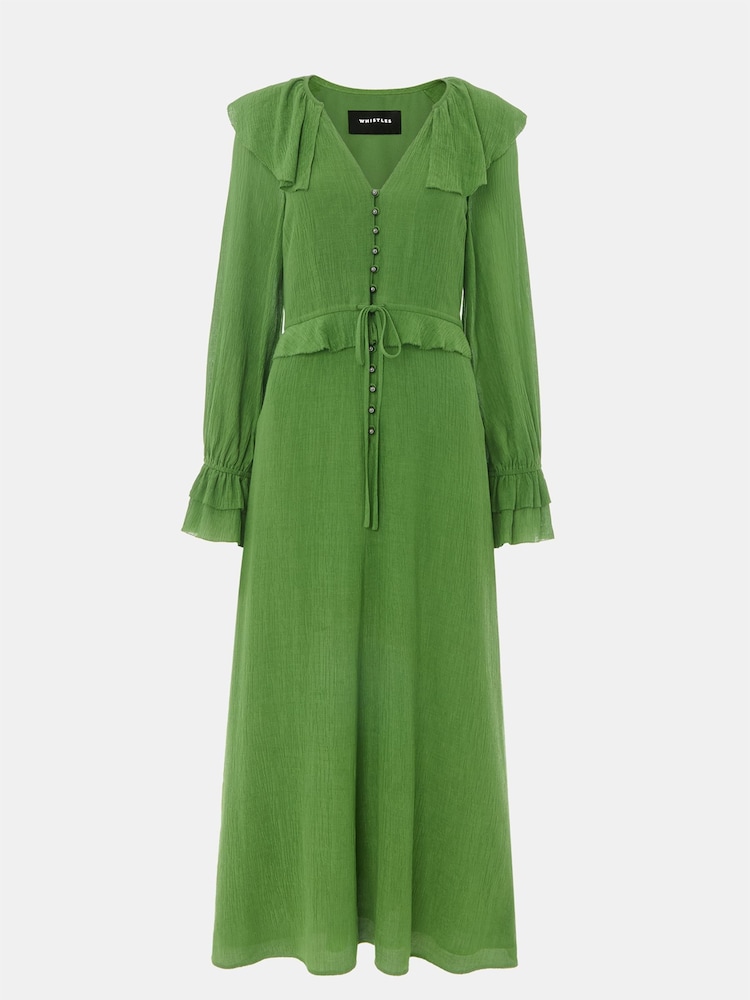 Whistles Green Frill Boho Midi Dress - Image 6 of 6