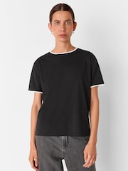Whistles Black Contrast Piping Detail T-Shirt - Image 1 of 5