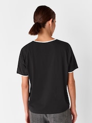 Whistles Black Contrast Piping Detail T-Shirt - Image 2 of 5