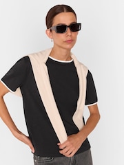 Whistles Black Contrast Piping Detail T-Shirt - Image 3 of 5