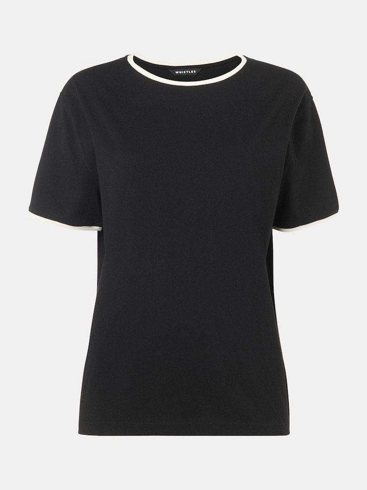 Whistles Black Contrast Piping Detail T-Shirt - Image 5 of 5