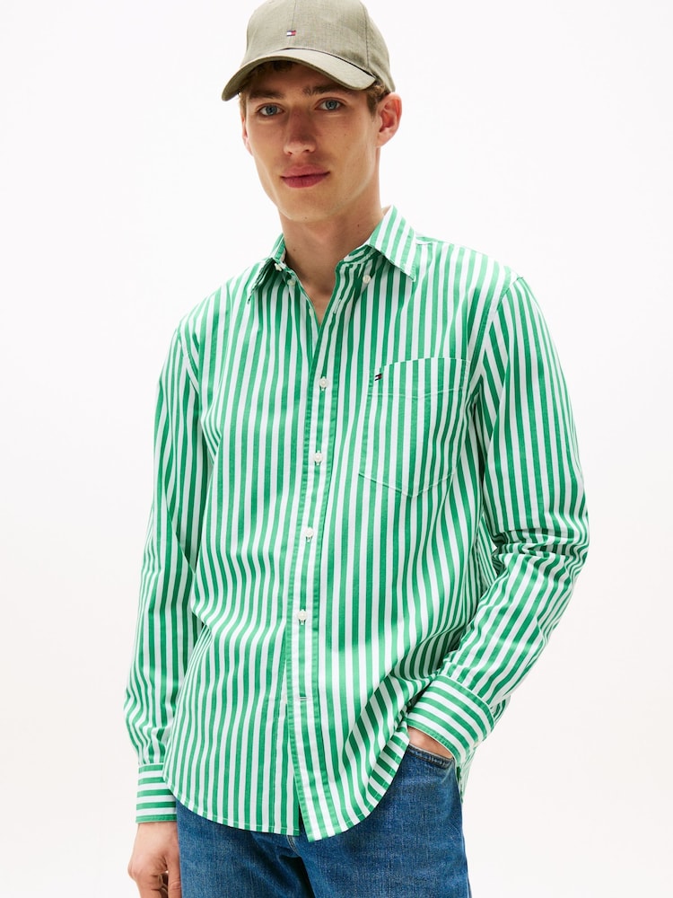 Tommy Hilfiger Green Regular Fit Flex Stripe Shirt - Image 1 of 5