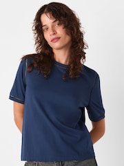 Whistles Blue Broderie Trim Detail T-Shirt - Image 1 of 5