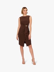 Adrianna Papell Jersey Buckle Sheath Brown Dress - Image 1 of 6