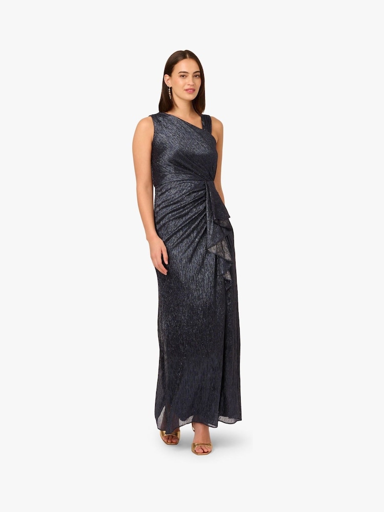 Adrianna Papell Blue Metallic Foil Long Dress - Image 1 of 6