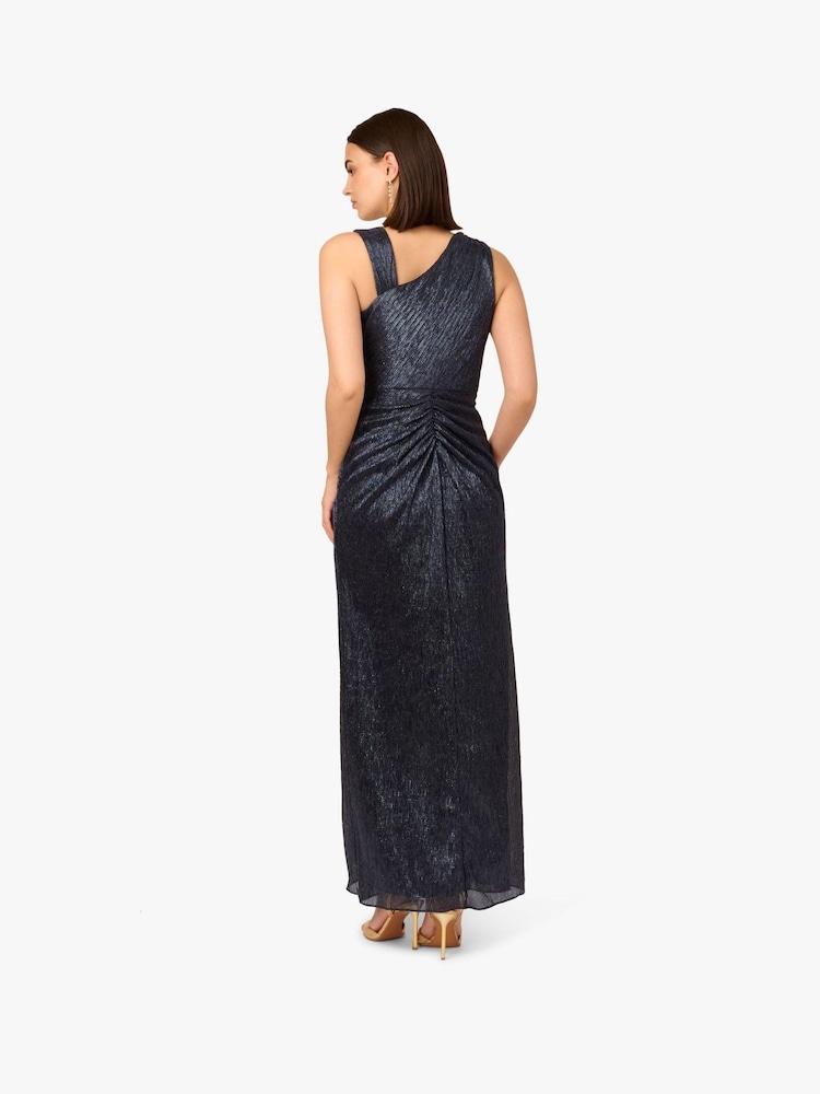 Adrianna Papell Blue Metallic Foil Long Dress - Image 2 of 6