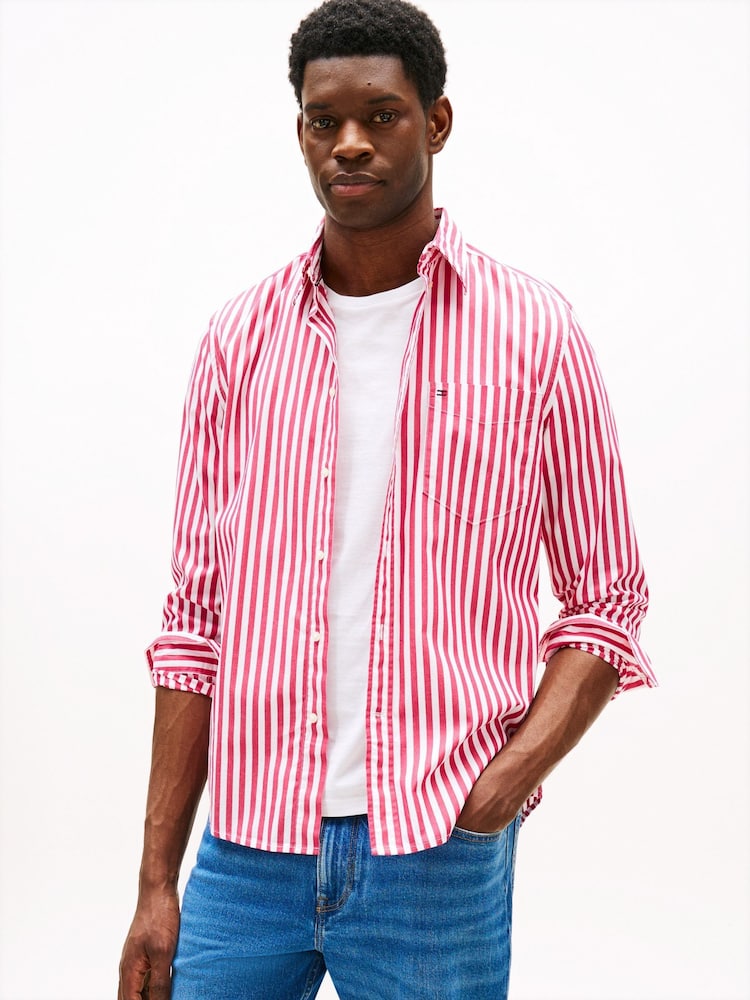 Tommy Hilfiger Pink Regular Fit Flex Stripe Shirt - Image 1 of 5