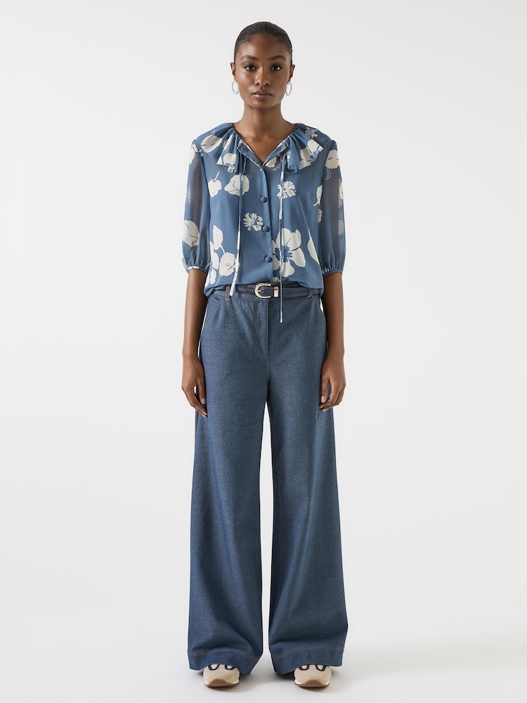 LK Bennett Blue Freya Midnight Stretch Ponte Denim Trousers - Image 1 of 3