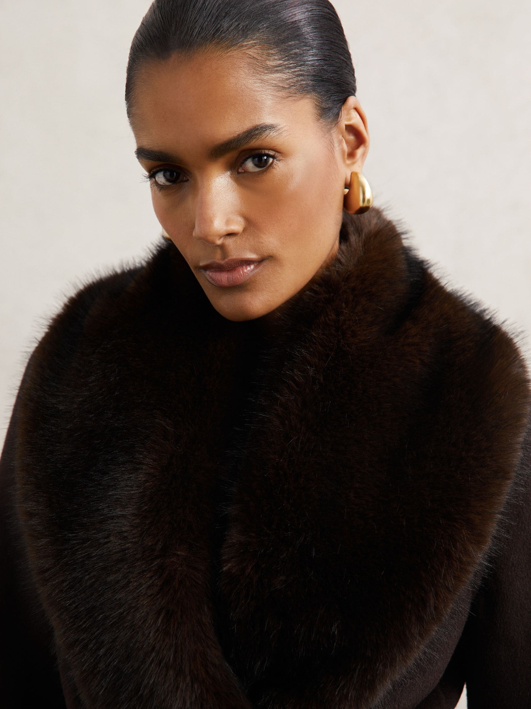 Buy Reiss Chocolate Brown Benny Faux-Fur Collar Blindseam Coat