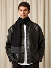 Reiss Black Bennett Monogram Appliqué Wool Scarf - Image 1 of 5