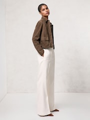 Reiss Taupe Neutral Drew Suede Suede Cropped Jacket - Image 3 of 6