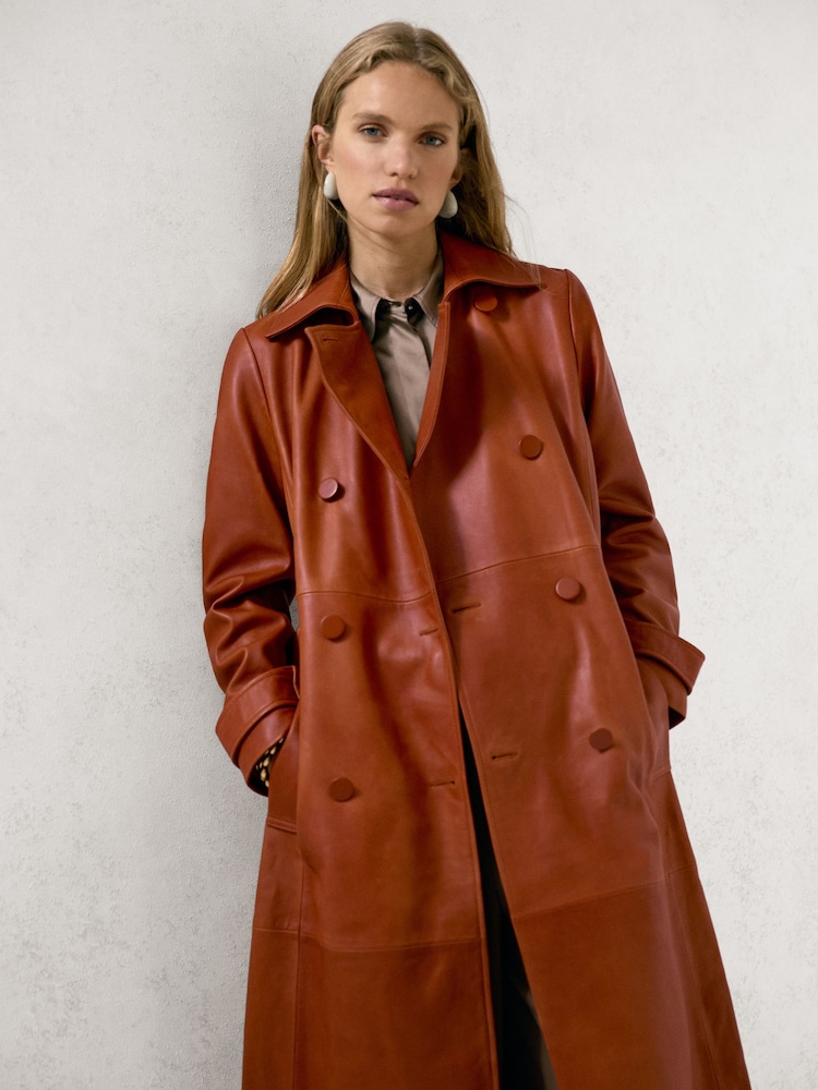 Reiss Hattie Leather Double-Breasted Trench Coat - Imagem 1 de 8