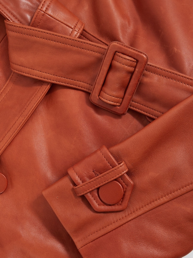 Reiss Hattie Leather Double-Breasted Trench Coat - Imagem 8 de 8