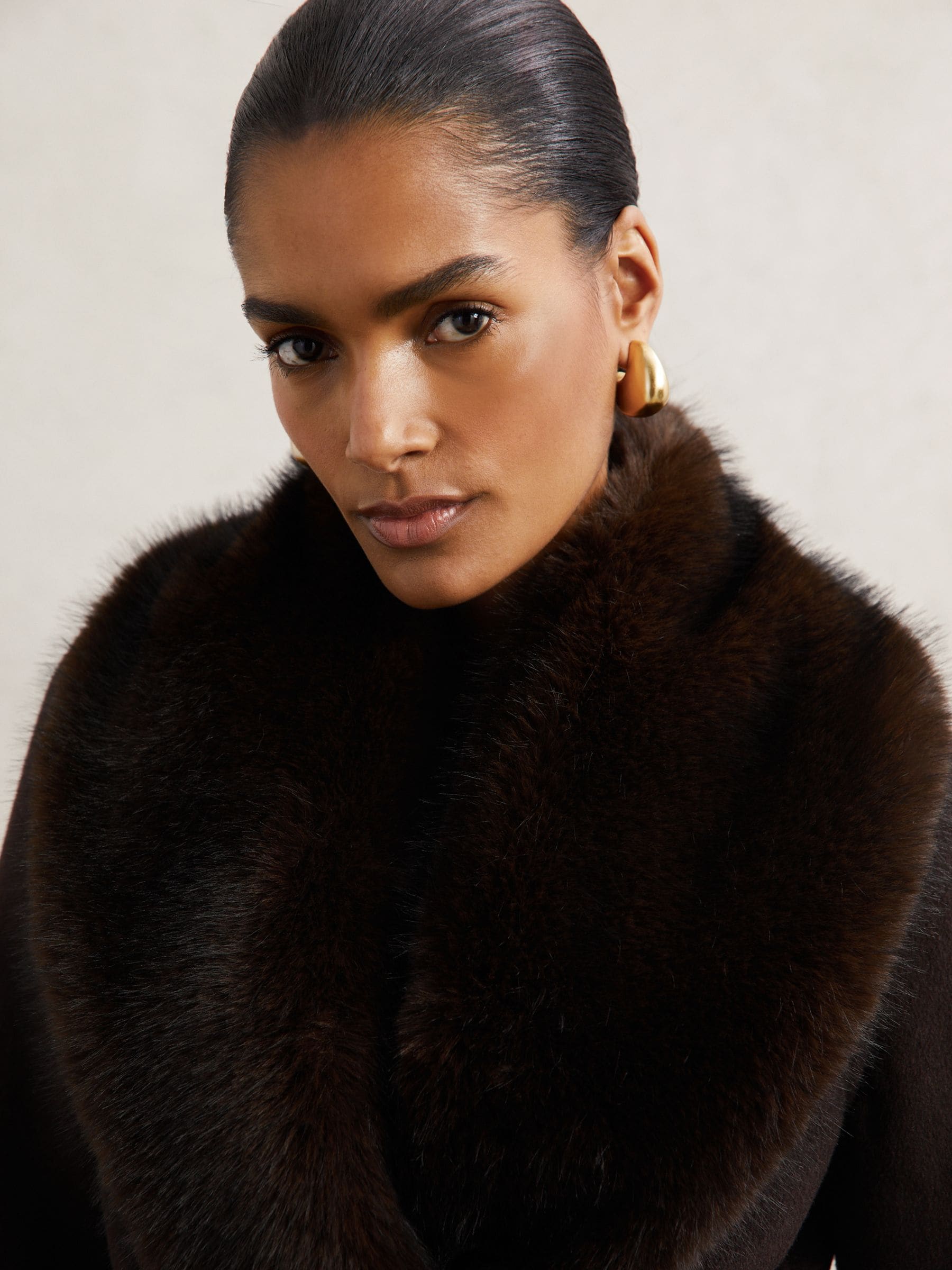 Buy Reiss Chocolate Brown Benny Petite Faux-Fur Collar Blindseam