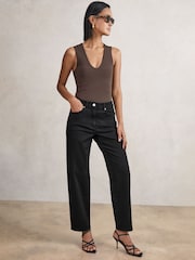 Reiss Black Selin Petite Mid Rise Straight Leg Jeans - Image 1 of 6