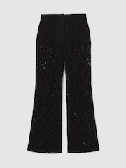 Reiss Black Delphine Petite Lace Wide Leg Trousers - Image 2 of 8