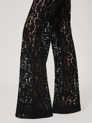 Reiss Black Delphine Petite Lace Wide Leg Trousers - Image 6 of 8