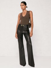 Reiss Black Priya Petite Leather High-Rise Flared Trousers - Image 3 of 7