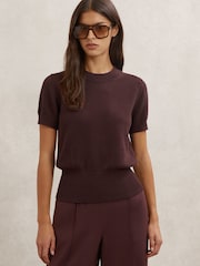 Reiss Burgundy Anita Cotton And Wool Crew-Neck Top - Image 1 of 6