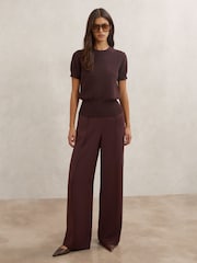 Reiss Burgundy Anita Cotton And Wool Crew-Neck Top - Image 3 of 6