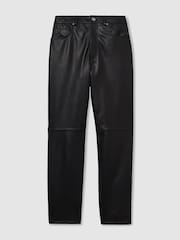 Reiss Black Verona Leather Slim-Leg Trousers - Image 2 of 7
