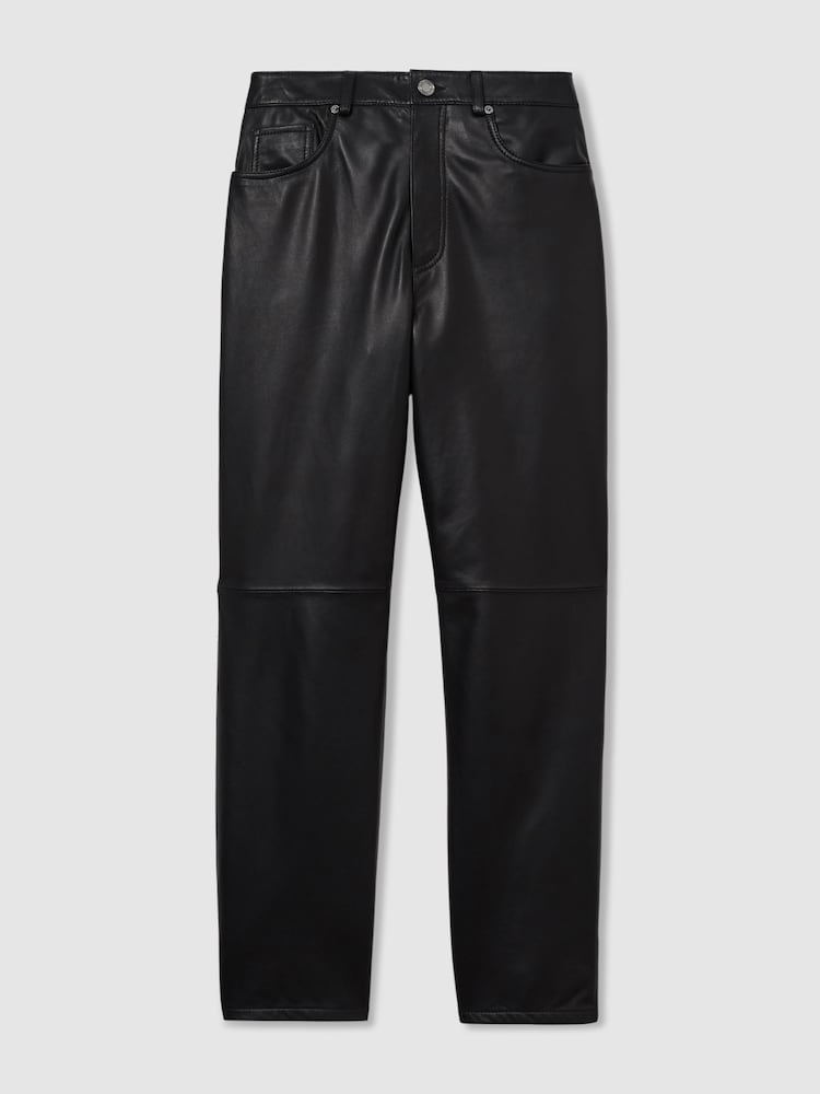 Reiss Black Verona Leather Slim-Leg Trousers - Image 2 of 7