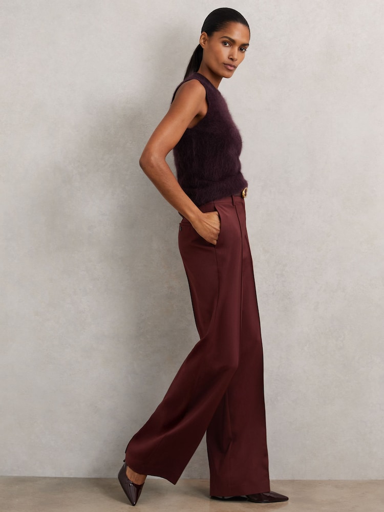 Reiss Burgundy Luisa Wide-Leg Pintuck Trousers - Image 1 of 6