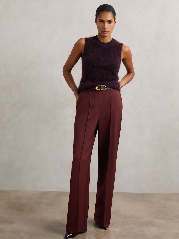 Reiss Burgundy Luisa Petite Wide-Leg Pintuck Trousers - Image 1 of 7