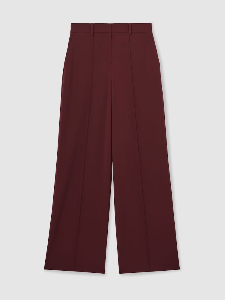 Reiss Burgundy Luisa Petite Wide-Leg Pintuck Trousers - Image 2 of 7