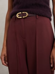 Reiss Burgundy Luisa Petite Wide-Leg Pintuck Trousers - Image 4 of 7
