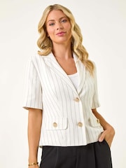 Roman White Petite Linen Mix Buttoned Jacket - Image 1 of 5