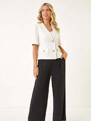 Roman White Petite Linen Mix Buttoned Jacket - Image 2 of 5